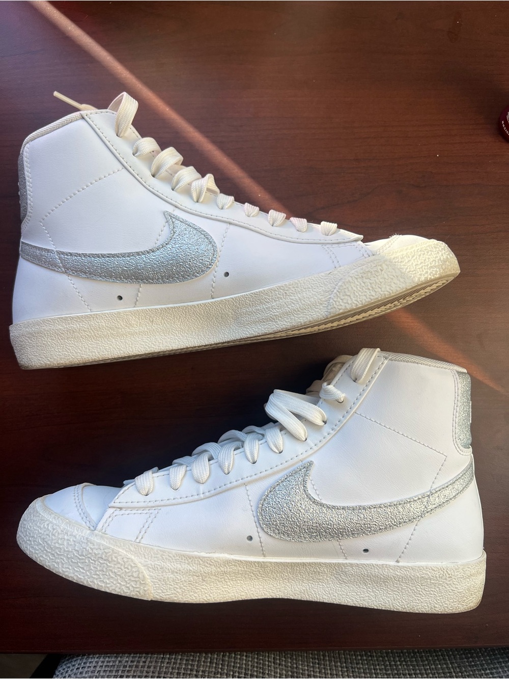 Nike Blazers White High-Top Sneakers with Silver Swoosh Womens Size 8.5
